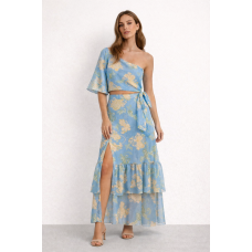 Σετ Maxi Φούστα & One Shoulder Top Paisley με Ασημοκλωστή 