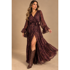 Élodie Lurex Wrap Maxi Dress-Καφέ 