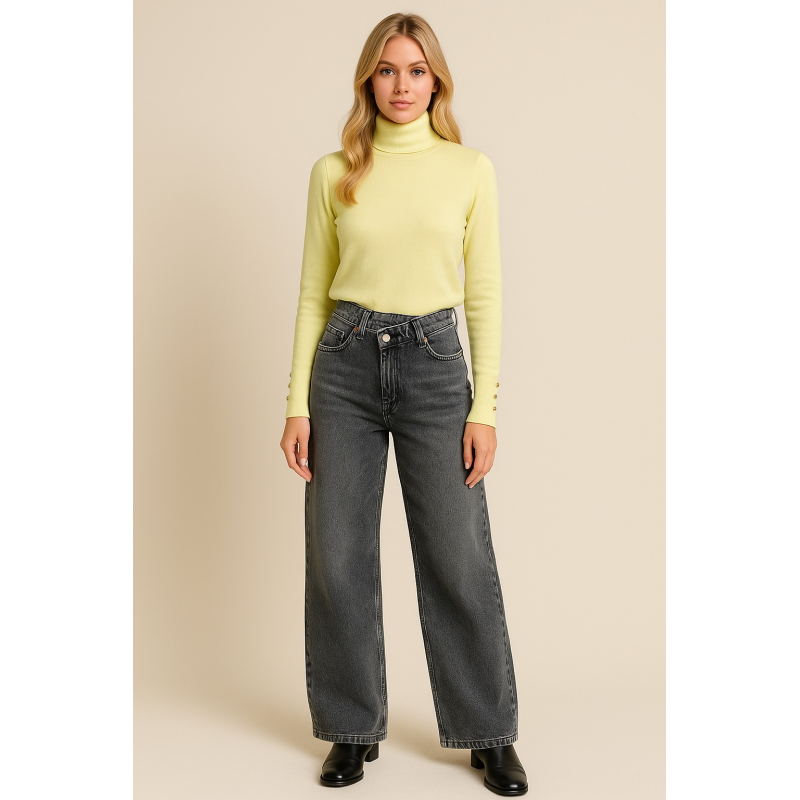 Cross-Belt High Rise Wide Leg Τζιν