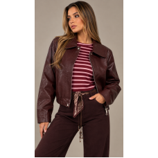 Bordeaux Leather Bomber Jacket