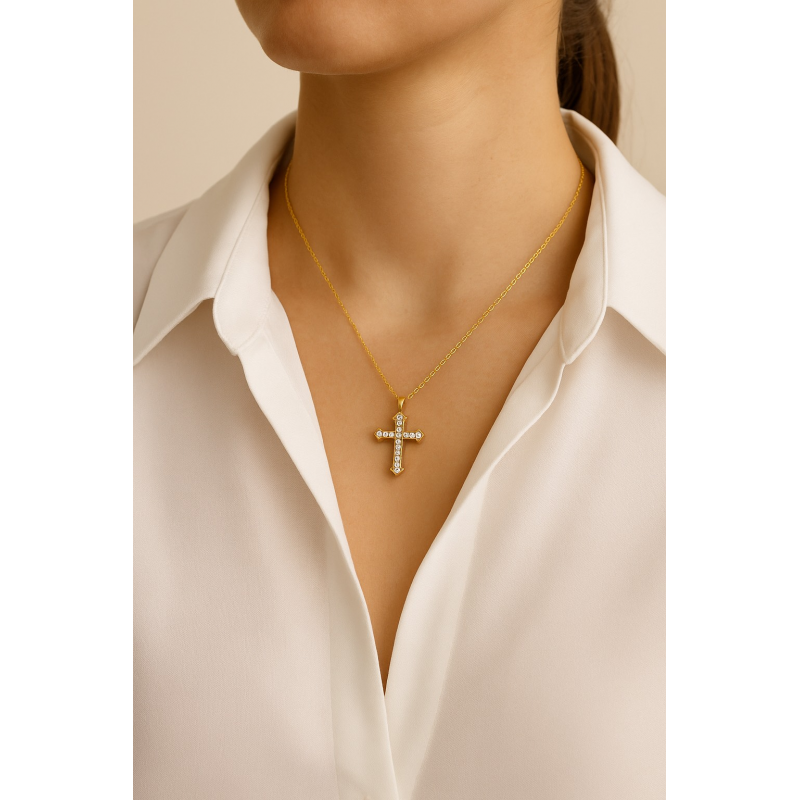 Σταυρός “Shine Grace” – Χρυσό με Ζιργκόν (Small size)