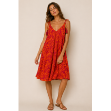 Boho Art Silk Mini Φόρεμα με Ρυθμιζόμενες Τιράντες & Φουντάκια –
