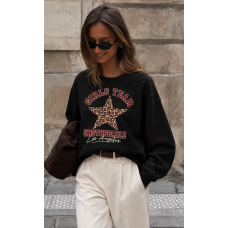 Unstoppable Star – Μαύρο Γυναικείο Oversized Φούτερ με Leopard Αστέρι