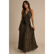 Maxi Φόρεμα Paisley Art Silk με Ανοιχτή Πλάτη 