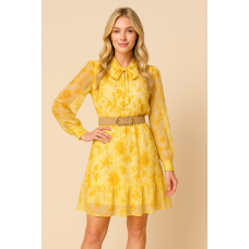 Φόρεμα midi με ημιδιαφάνεια & δέσιμο στο λαιμό