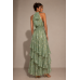 Maxi Φόρεμα Paisley Halter Ροζ με Βολάν & Χρυσοκλωστή