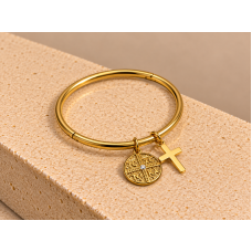 Golden Faith – Χρυσή Χειροπέδα από Ανοξείδωτο Ατσάλι με Σταυρό & Κωνσταντινάτο