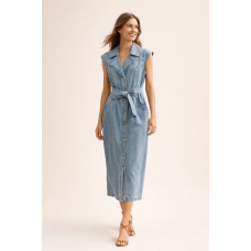 Denim Tailored Midi Dress with Belt