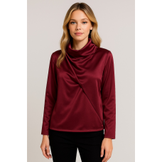 Σατέν Μπορντό Μπλούζα με Ριχτό Λαιμό