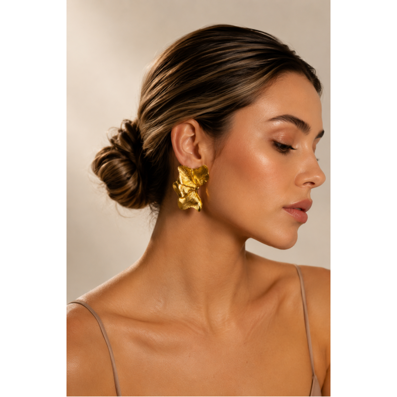 Flora Gold Statement Earrings – Ατσάλινα Σκουλαρίκια σε Χρυσό