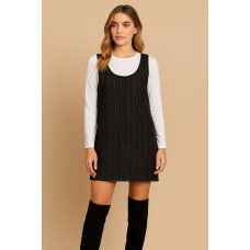 Μαύρο Φόρεμα Σαλοπέτα Ψαροκόκαλο με Δώρο Μπλούζα