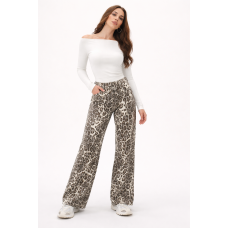 Leopard Print Wide Leg Παντελόνα Τζιν