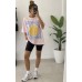 Γυναικείο Oversized T-Shirt με Βάτες και Summer Print σε Ροζ & Λευκό