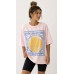 Γυναικείο Oversized T-Shirt με Βάτες και Summer Print σε Ροζ & Λευκό