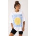 Γυναικείο Oversized T-Shirt με Βάτες και Summer Print σε Ροζ & Λευκό