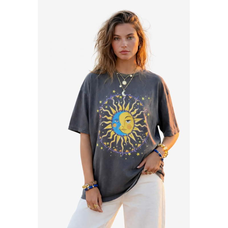 Oversized T-shirt Ήλιος & Φεγγάρι – One Size | Via Senorita
