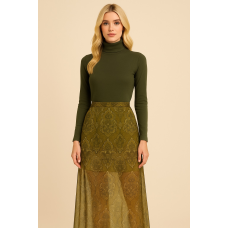 Olive Elegance – Maxi Ψηλόμεση Φούστα