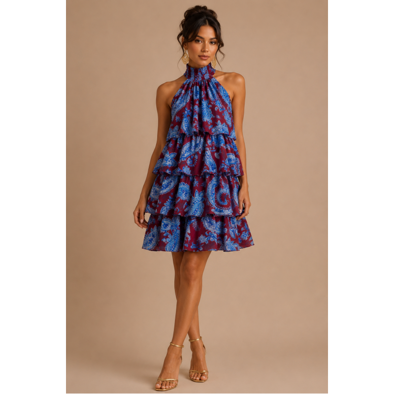Mini Φόρεμα Paisley με Βολάν & Μεταλλική Κλωστή – One Size