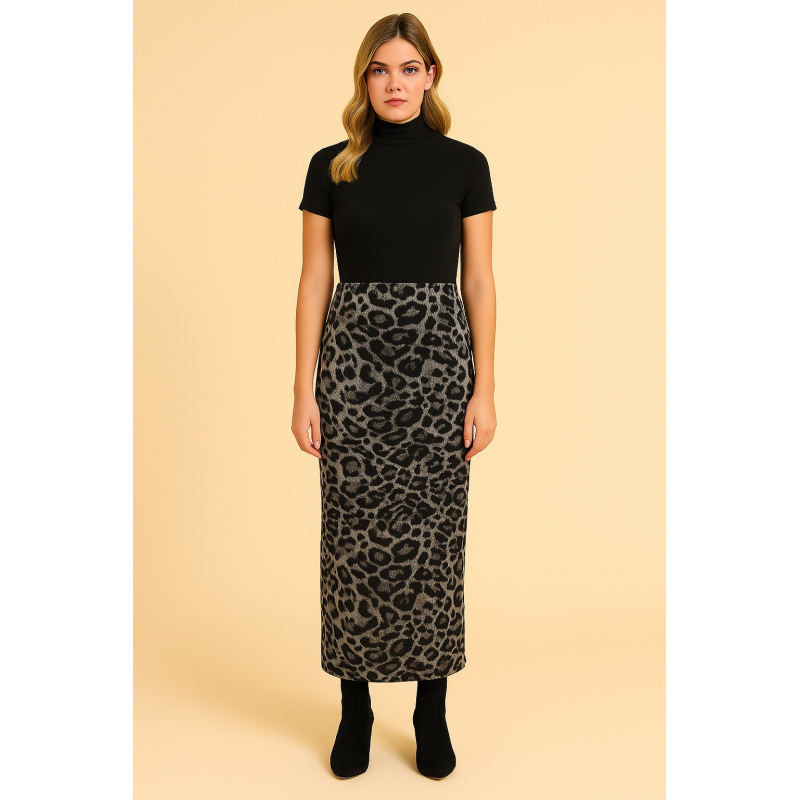 Leopard Mesh Midi Skirt