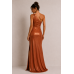 Aurora Copper One Shoulder Maxi Dress