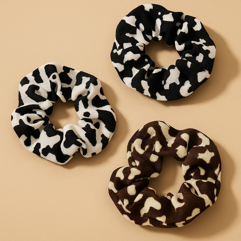 Scrunchie “Cow Print Chic” – Σετ 3 χρωμάτων