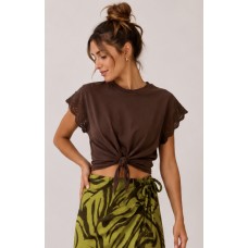 Knot T-Shirt με Δαντελένιο Μανίκι 