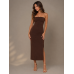 Strapless Midi Φόρεμα με Σκίσιμο 