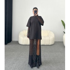 Φόρεμα maxi δαντέλα με σκίσιμο