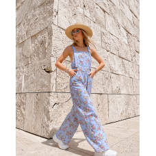 Floral Sky Denim Overalls