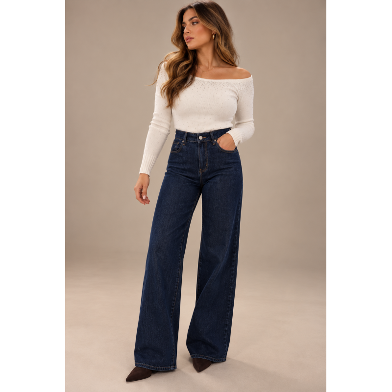 Éclat Πλεκτή Μπλούζα Off Shoulder με Στρας