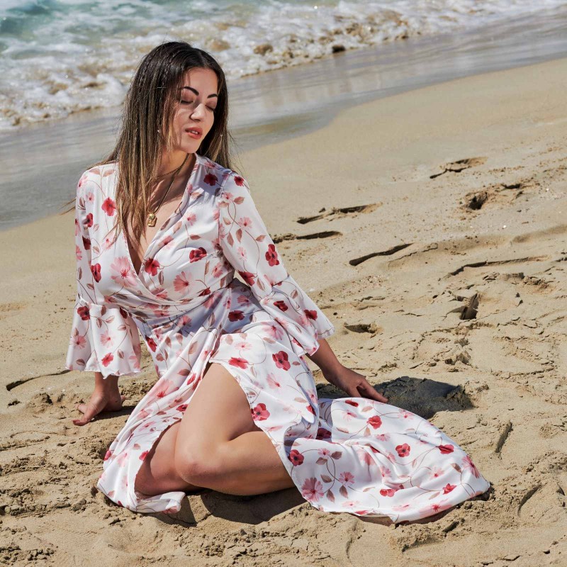 EXCLUSIVE ''Simone' Maxi κρουαζέ φόρεμα floral σατεν