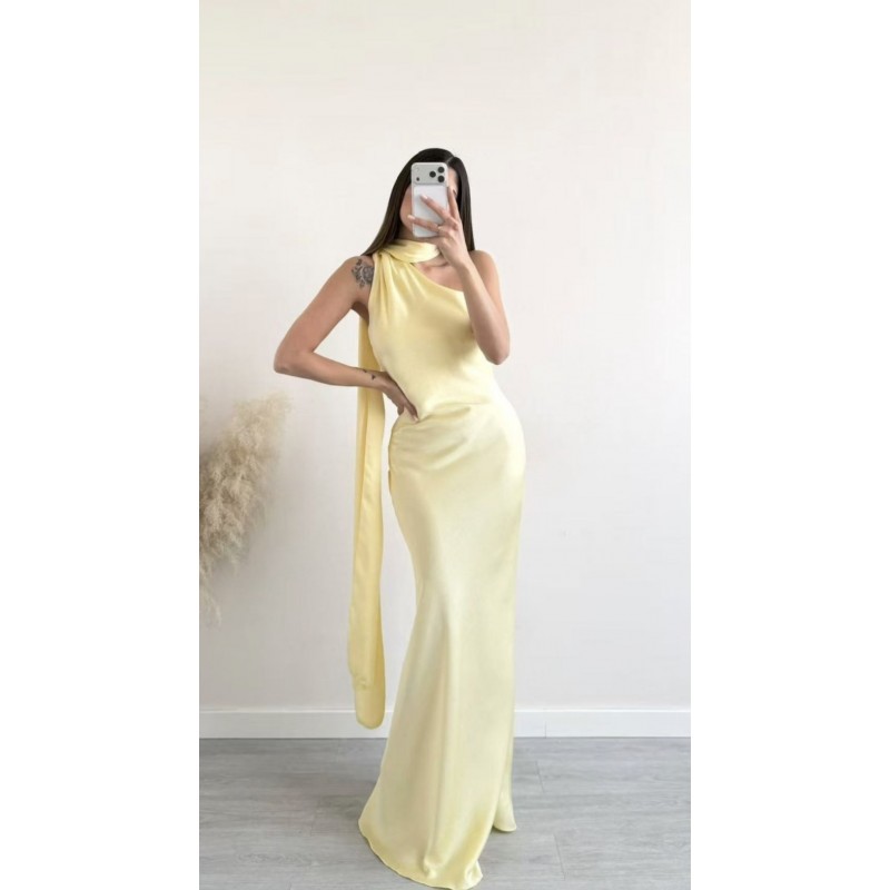 Maxi Satin Dress with Scarf Neck Detail