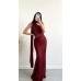 Maxi Satin Dress with Scarf Neck Detail