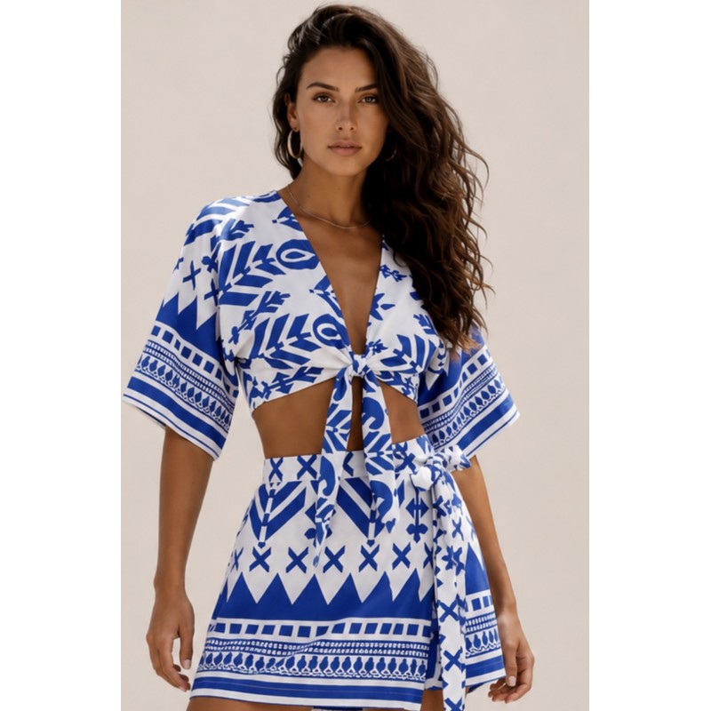 Boho Crop Top Santorini – Μπλε & Μπεζ