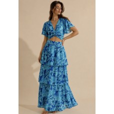 Σετ  Floral με Maxi Φούστα & Χρυσοκλωστή 