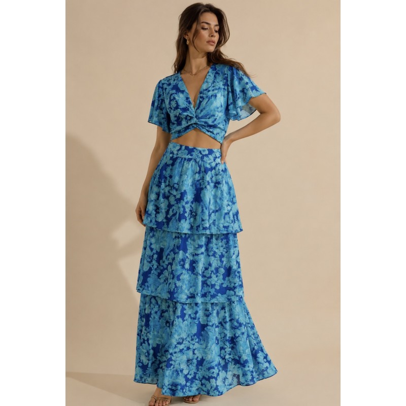 Σετ  Floral με Maxi Φούστα & Χρυσοκλωστή 