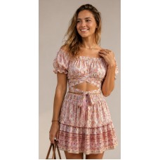 Boho Blossom Σετ Φούστα & Crop Top – Pink Bloom