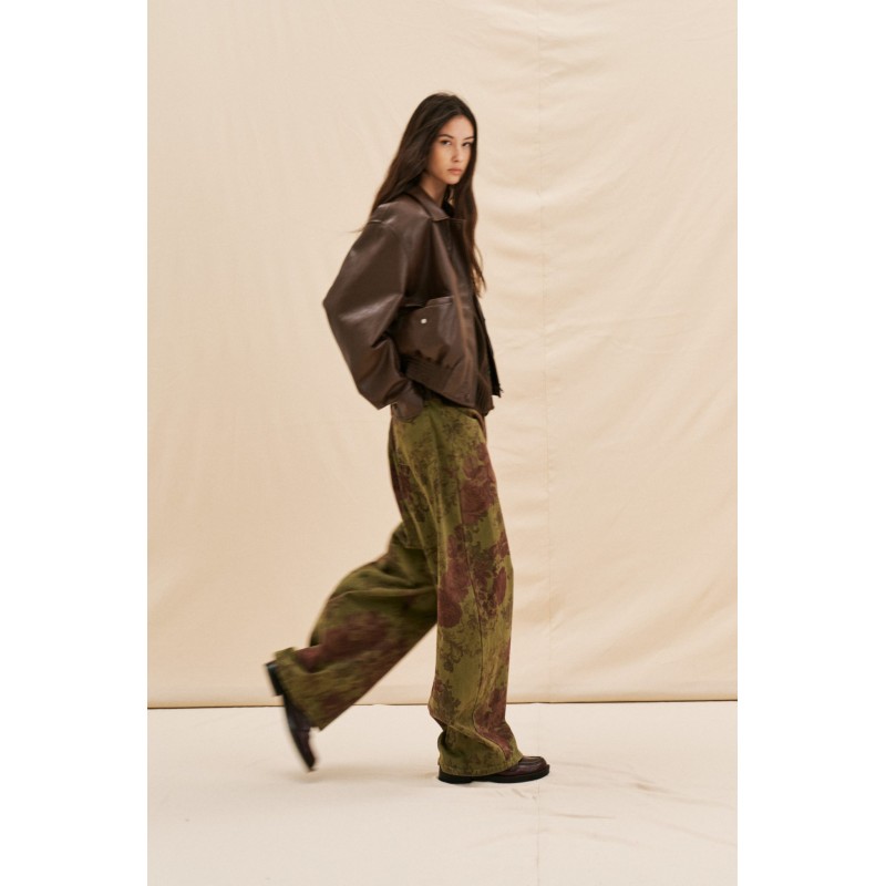 Lumina Olive Romance Floral Denim Παντελόνι – Wide Leg (Χακί)