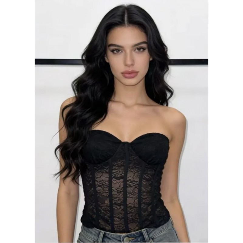 Δαντελένιο Strapless Corset Top με Μπανέλα 
