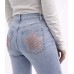 Γυναικείο Τζιν Παντελόνι Straight Fit με Strass & Αστεράκια – Denim Blue