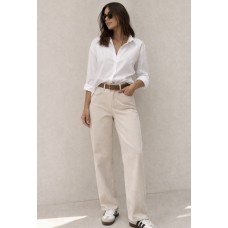 Μπεζ Mom Fit Τζιν Παντελόνι με Ζώνη – High Waist Ελαστικό