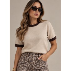 Luna Contrast Knit – Γυναικεία Πλεκτή Μπλούζα με Κοντό Μανίκι