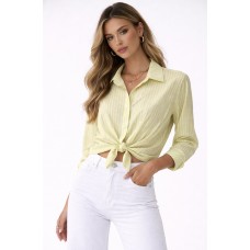 Ριγέ Λάιμ Πουκάμισο Γυναικείο One Size – Crop Δέσιμο Μπροστά