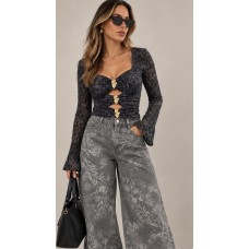 Grey Blossom Balloon Jeans