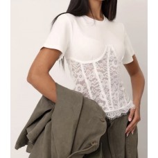 T-shirt με δαντέλα τύπου corset – Λευκό & Μαύρο