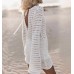 Λευκό Πλεκτό Beachwear Φόρεμα με Ανοιχτή Πλάτη