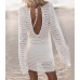 Λευκό Πλεκτό Beachwear Φόρεμα με Ανοιχτή Πλάτη
