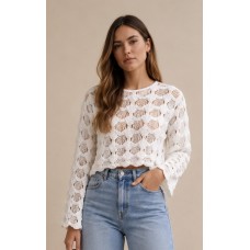 Λευκό Crochet Top Boho Πλεκτό Τοπ 