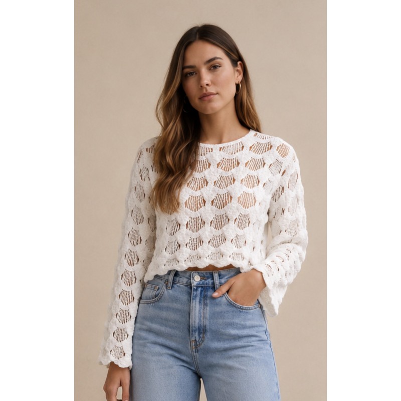 Λευκό Crochet Top Boho Πλεκτό Τοπ 
