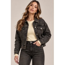 Base Icon Denim Jacket – Ανθρακί Τζιν Μπουφάν με Χρυσό Κέντημα
